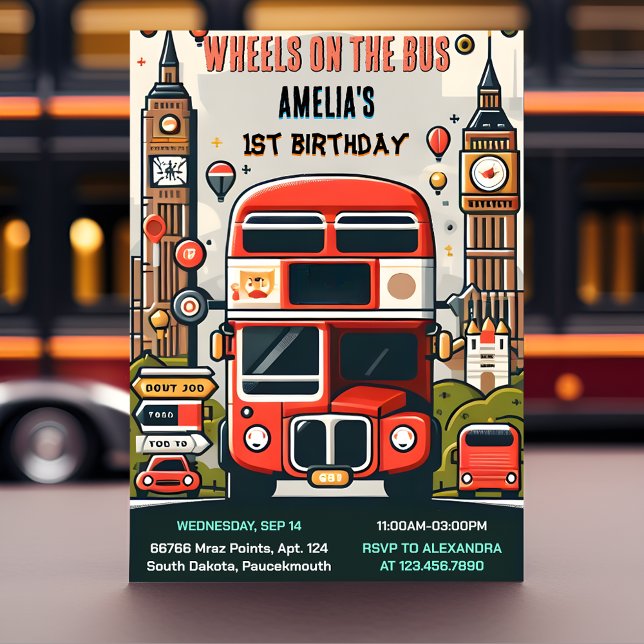 New Boy Cute Girl Tour City Party Bus 1st Birthday Invitation (Creator Uploaded)