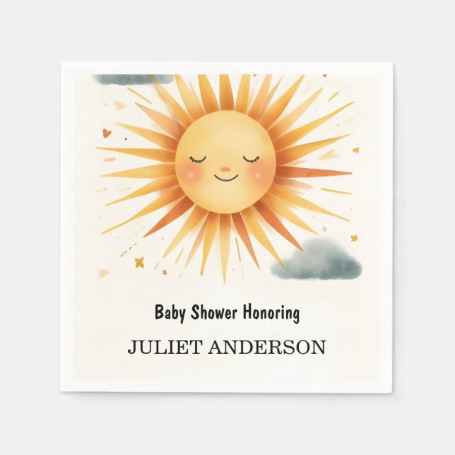 New Boy Pink Unique Sky Cloud Sunshine Baby Shower Napkin (Front)