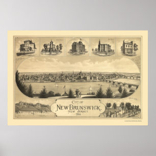 New Brunswick, NJ Panoramic Map - 1880 Poster