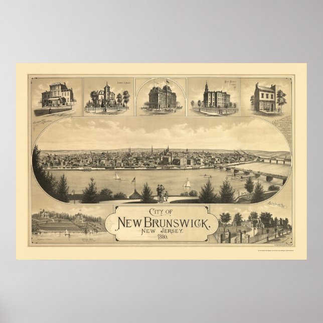 New Brunswick, NJ Panoramic Map - 1880 Poster (Front)