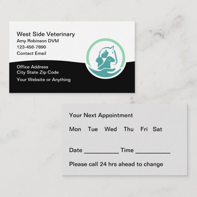 New Budget Veterinary Appointment Business Cards (Front/Back)