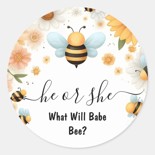 New Bug Daisy Bloom Rustic Busy Bee Gender Reveal Classic Round Sticker (Front)