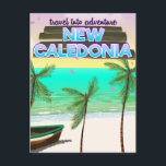 New Caledon "travel into adventure" travel poster. Holiday Postcard<br><div class="desc">New Caledonia fun tropical island cartoon travel poster print.</div>