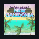 New Caledon "travel into adventure" travel poster. Magnet<br><div class="desc">New Caledonia fun tropical island cartoon travel poster print.</div>
