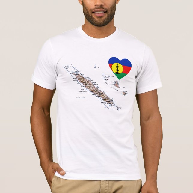 New Caledonia Flag Heart and Map T-Shirt (Front)