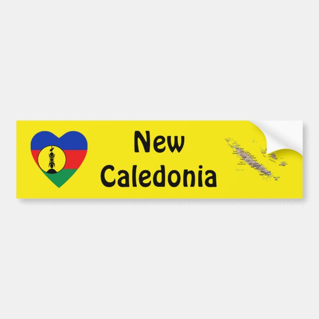 New Caledonia Flag Heart + Map Bumper Sticker (Front)