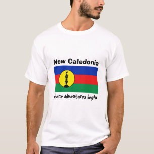 New Caledonia Flag + Map + Text T-Shirt