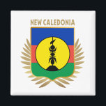 New Caledonia Flag Shield Magnet<br><div class="desc">The flag of New Caledonia is infused into a faux gold shield shape and rests upon a faux gold wreath.</div>