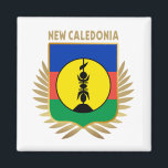 New Caledonia Flag Shield Magnet<br><div class="desc">The flag of New Caledonia is infused into a faux gold shield shape and rests upon a faux gold wreath.</div>