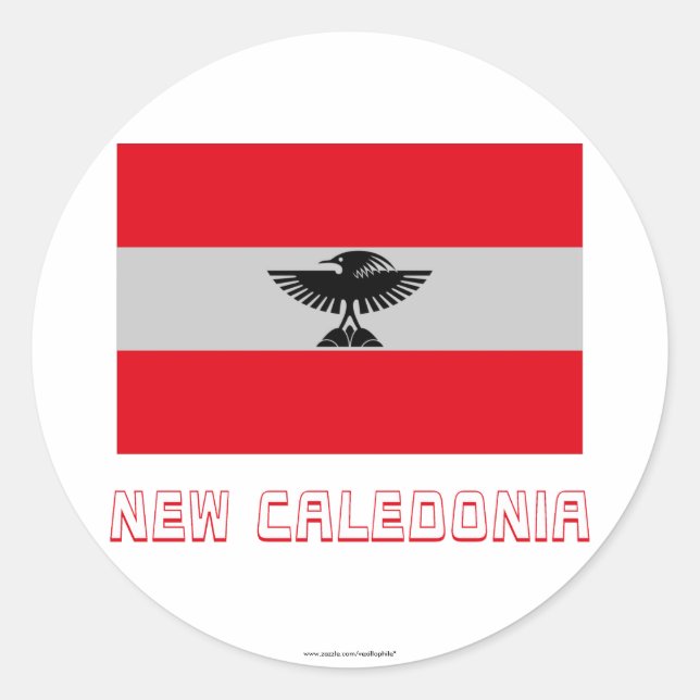 New Caledonia Flag with Name Classic Round Sticker (Front)