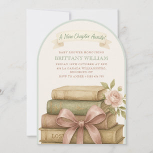 New Chapter Awaits Books Stack Arch Baby Shower In Invitation