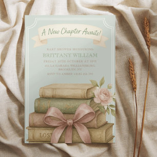 New Chapter Awaits Pink Bow Baby Shower Invitation