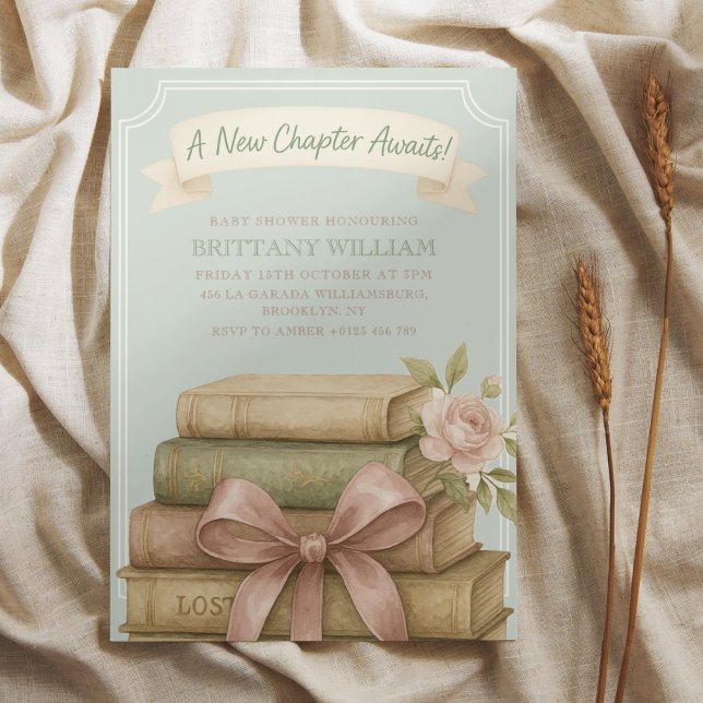 New Chapter Awaits Pink Bow Baby Shower Invitation (Creator Uploaded)