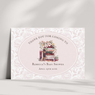 New chapter baby shower blush peony welcome sign thank you card