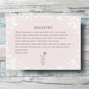 New chapter baby shower gift registry blush peony enclosure card