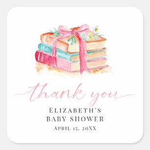 New Chapter Baby Shower Watercolor Pink Thank you Square Sticker