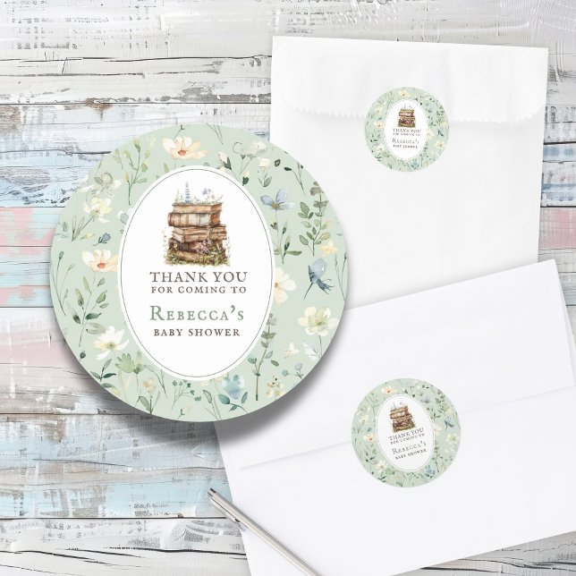 New chapter baby shower watercolor, wildflower classic round sticker (Creator Uploaded)