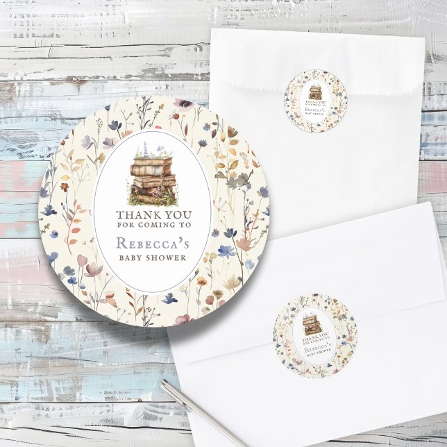 New chapter baby shower watercolor, wildflower classic round sticker (Creator Uploaded)