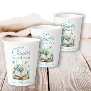 New Chapter Begin Blue Boy Brunch Book Baby Shower Paper Cups
