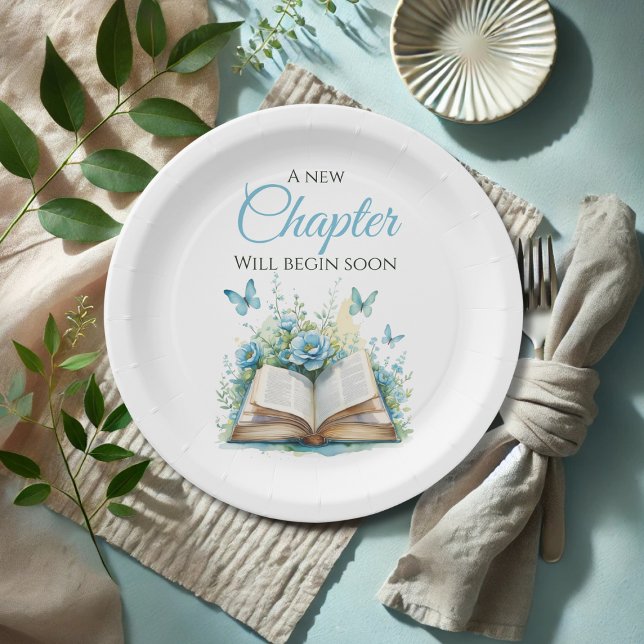 New Chapter Begin Blue Boy Brunch Book Baby Shower Paper Plate (Creator Uploaded)