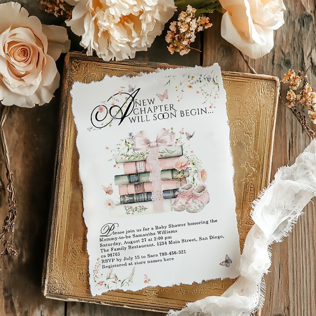 New Chapter Begin Book Wildflower Baby Girl Shower Invitation (Creator Uploaded)