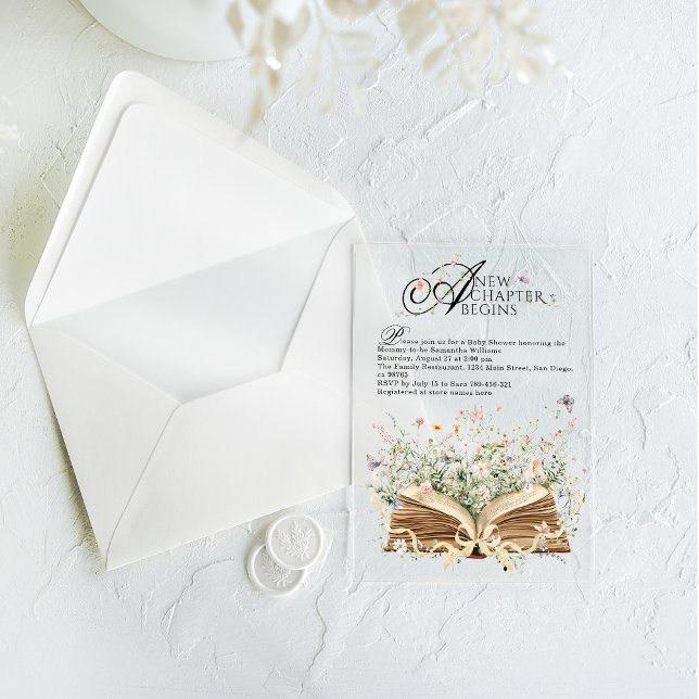 New Chapter Begin Book Wildflower Baby Shower Acrylic Invitations (Creator Uploaded)