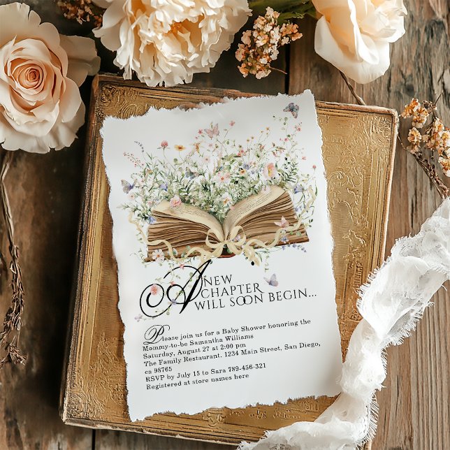 New Chapter Begin Book Wildflower Baby Shower Invitation (Creator Uploaded)