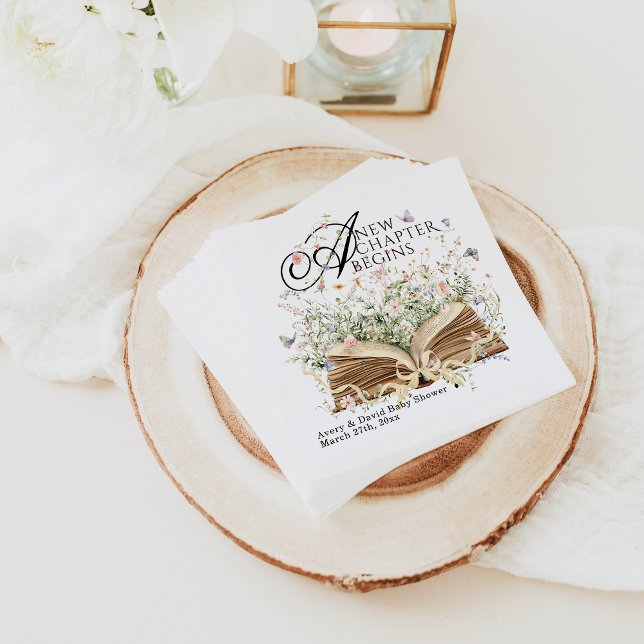 New Chapter Begin Book Wildflower Baby Shower Napkin (Creator Uploaded)