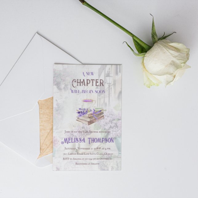 New Chapter Begin Lavender Tea Brunch Baby Shower  Invitation (Creator Uploaded)
