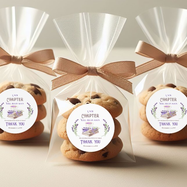New Chapter Begin Soon Lavender Books Baby Shower Classic Round Sticker (Creator Uploaded)