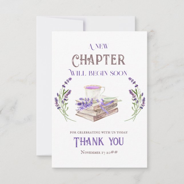 New Chapter Begin Soon Lavender Books Baby Shower Thank You Card (Front)