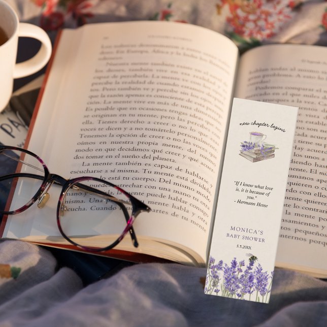 New chapter begins Baby Shower Bookmark Favour Mini Business Card (Baby shower favors, bookmark, new chapter begins, lavender bee wildflower spring summer)