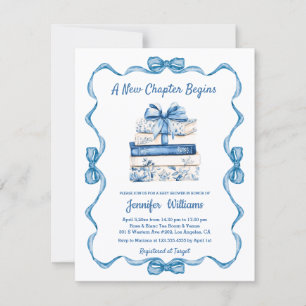 new chapter begins blue ribbon books baby shower invitation