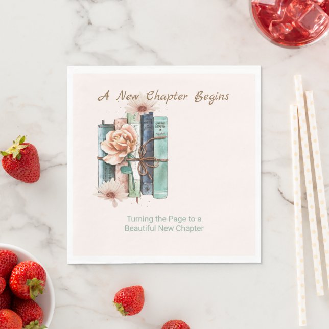 New Chapter Begins Book Stack Floral  Napkin (Insitu)