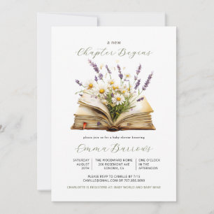 New Chapter Begins Book Wildflowers Baby Shower Invitation
