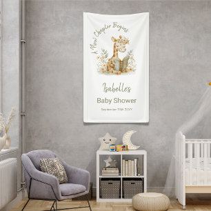 New Chapter Begins Bookish Giraffe Baby Shower Banner