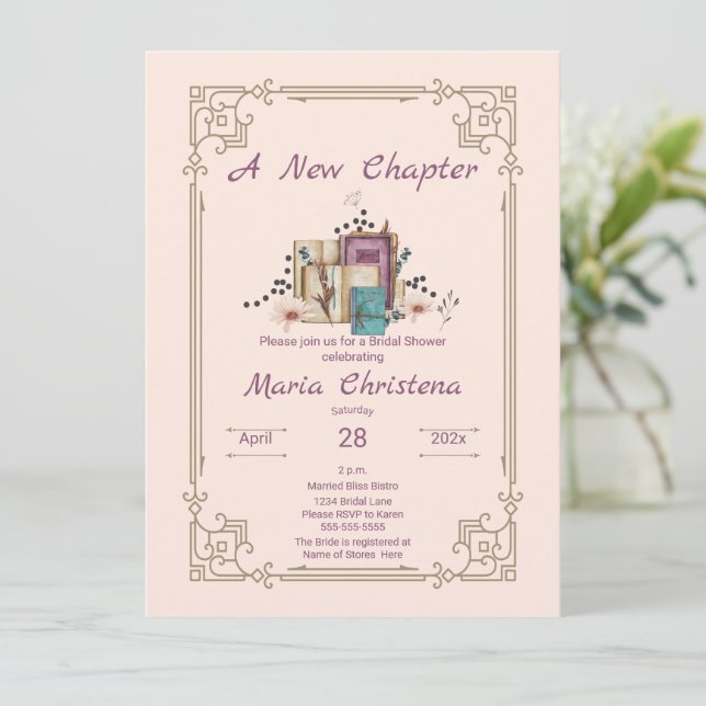 New Chapter Begins Bridal Shower Floral Beginnings Invitation (Standing Front)