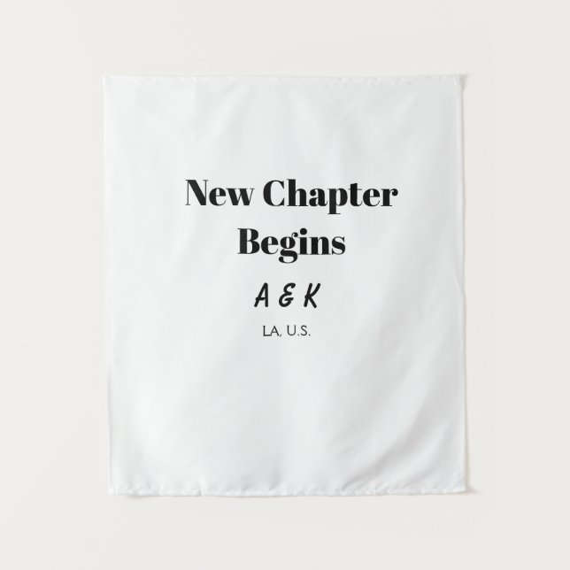 NEW CHAPTER BEGINS couple name wedding PLACE SIMPL Tapestry (Front)