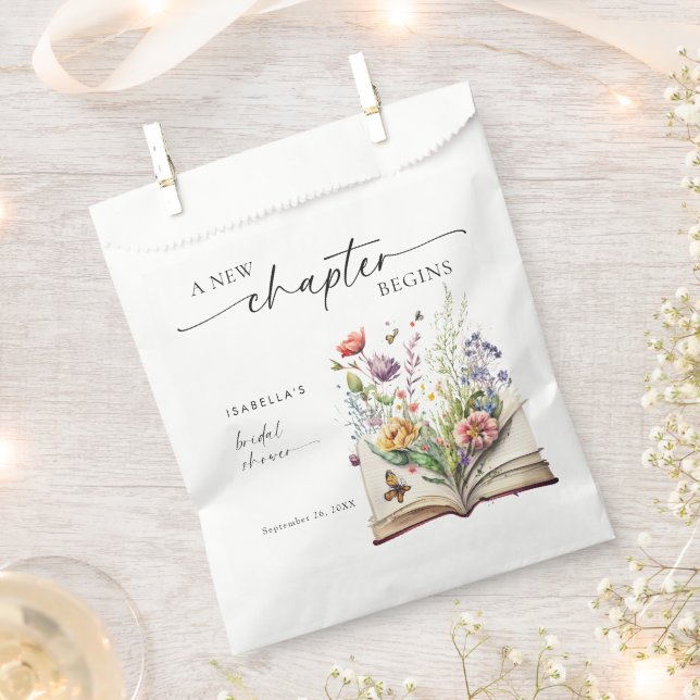New Chapter Begins Floral Book Bridal Shower Favour Bag (Clipped)