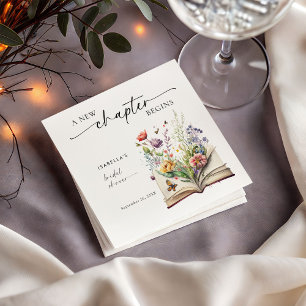 New Chapter Begins Floral Book Bridal Shower Napkin