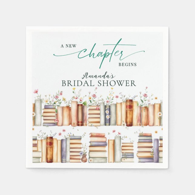 New Chapter Begins Floral Books Bridal Shower Napkin (Front)