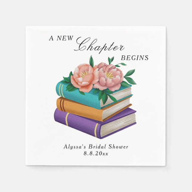 New Chapter Begins Floral Bridal Shower Napkin (Front)