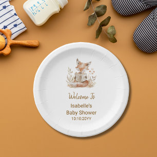 New Chapter Begins Fox Storybook Baby Shower Paper Plate