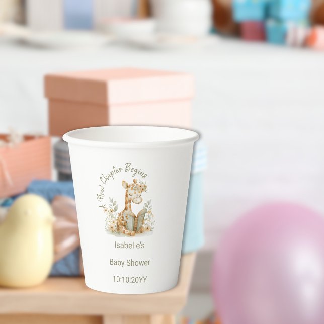 New Chapter Begins Giraffe Storybook Baby Shower  Paper Cups (Creator Uploaded)