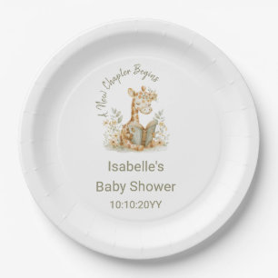 New Chapter Begins Giraffe Storybook Baby Shower  Paper Plate
