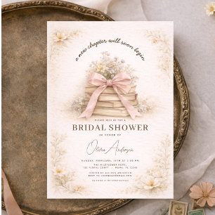New Chapter Begins Pink Bow Books Bridal Shower Invitation