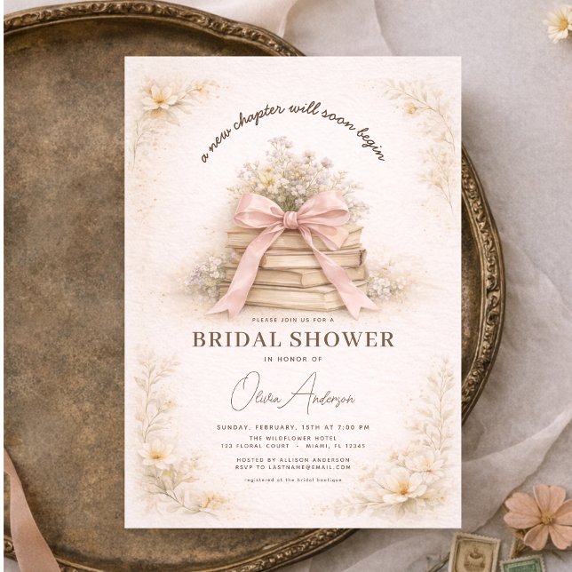New Chapter Begins Pink Bow Books Bridal Shower Invitation (Creator Uploaded)