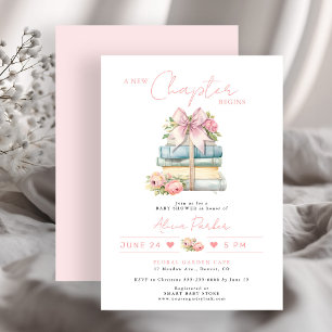 New chapter begins pink floral girl baby shower invitation