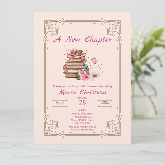 New Chapter Begins Romantic Book Bridal Shower Invitation (Standing Front)