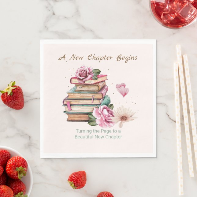 New Chapter Begins Romantic Book Theme Floral Napkin (Insitu)